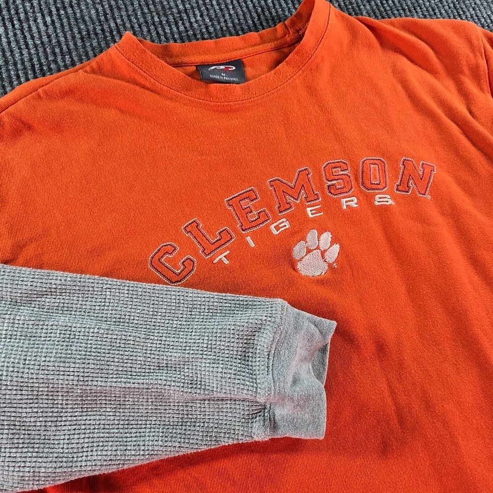 Clemson Tigers Shirt Mens Medium Orange Pro Player Y2K Long‎ Sleeve Waffle Knit